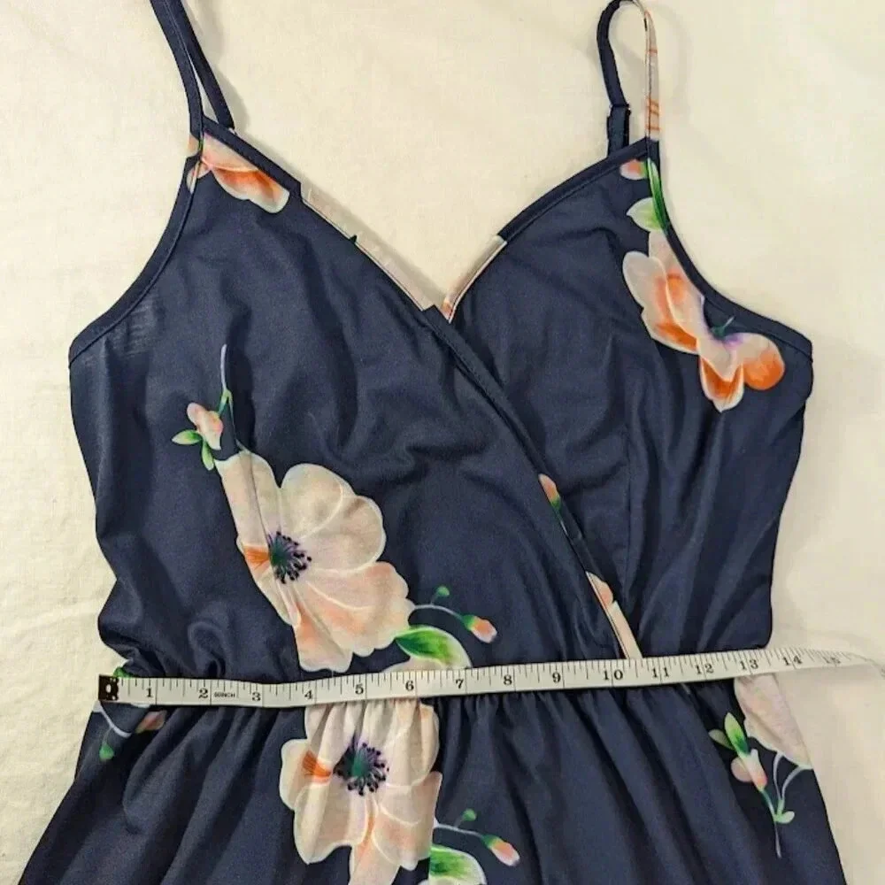 Navy floral, ruffle tank midi summer dress womens size large   D10 - Picture 7 of 10